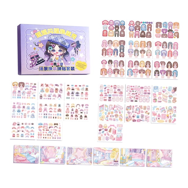 Livre d'Autocollants pour Visage Activités Mode Plus de 80 Visages et 300 Autocollants Robe Mode Fille