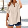 thumbnail image 2 of Taqqpue Womens Short Sleeve Button Down Shirts Summer Solid Color V Neck Business Casual Blouses Top Loose Fit Workout Plus Size Cotton Linen T Shirts, 2 of 7