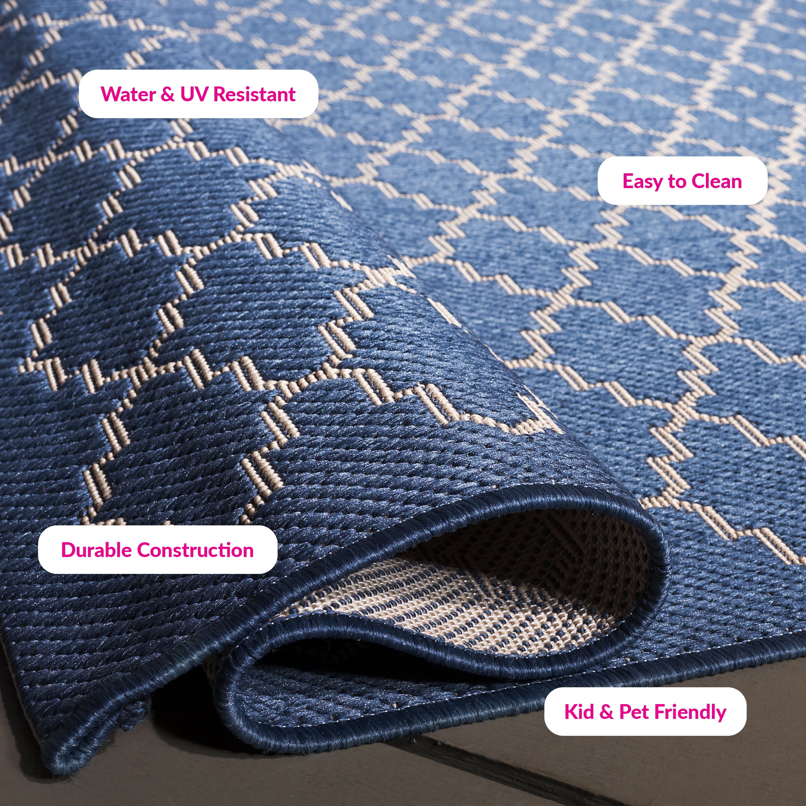 Safavieh Courtyard Hilbert Geometric Indoor/Outdoor Area Rug, Blue/Beige, 6'7" x 6'7" Square