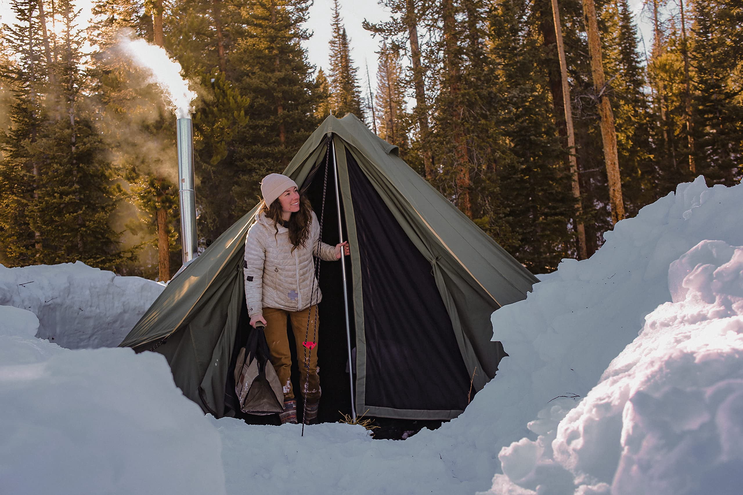 WHITEDUCK Regatta Canvas Bell Tent - w/StoveJack, Waterproof, 4 Season Luxury Camping and Glamping Yurt Tent Outdoor (16.5' (5M), Fire Water Repellent, Forest Green)