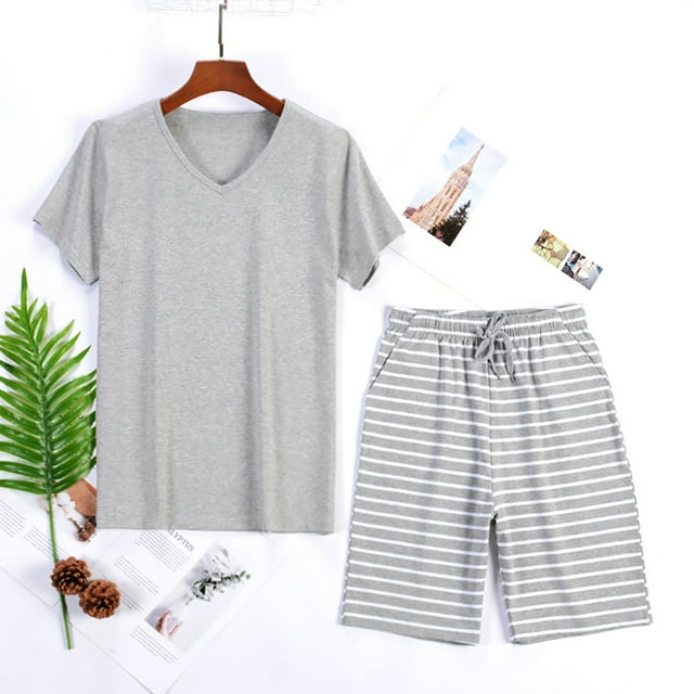 Men's Pajama Set Designed for Home Daily Wear Loose Fit Top and Bottom Wear with Striped Pattern for Seasonal Comfort