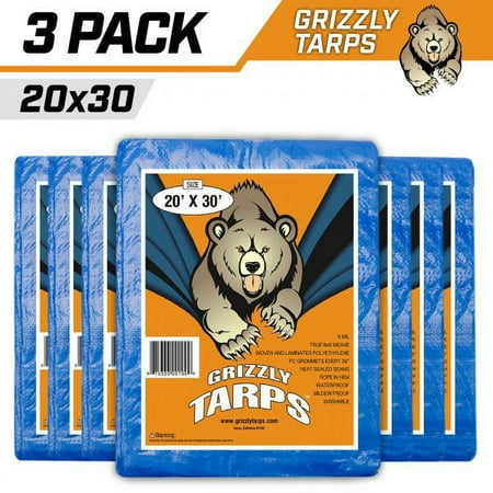 B-Air Grizzly Tarp  8 x 8 Weave  Multi Purpose Waterproof Tarp  20X30  Blue  Pack of 3