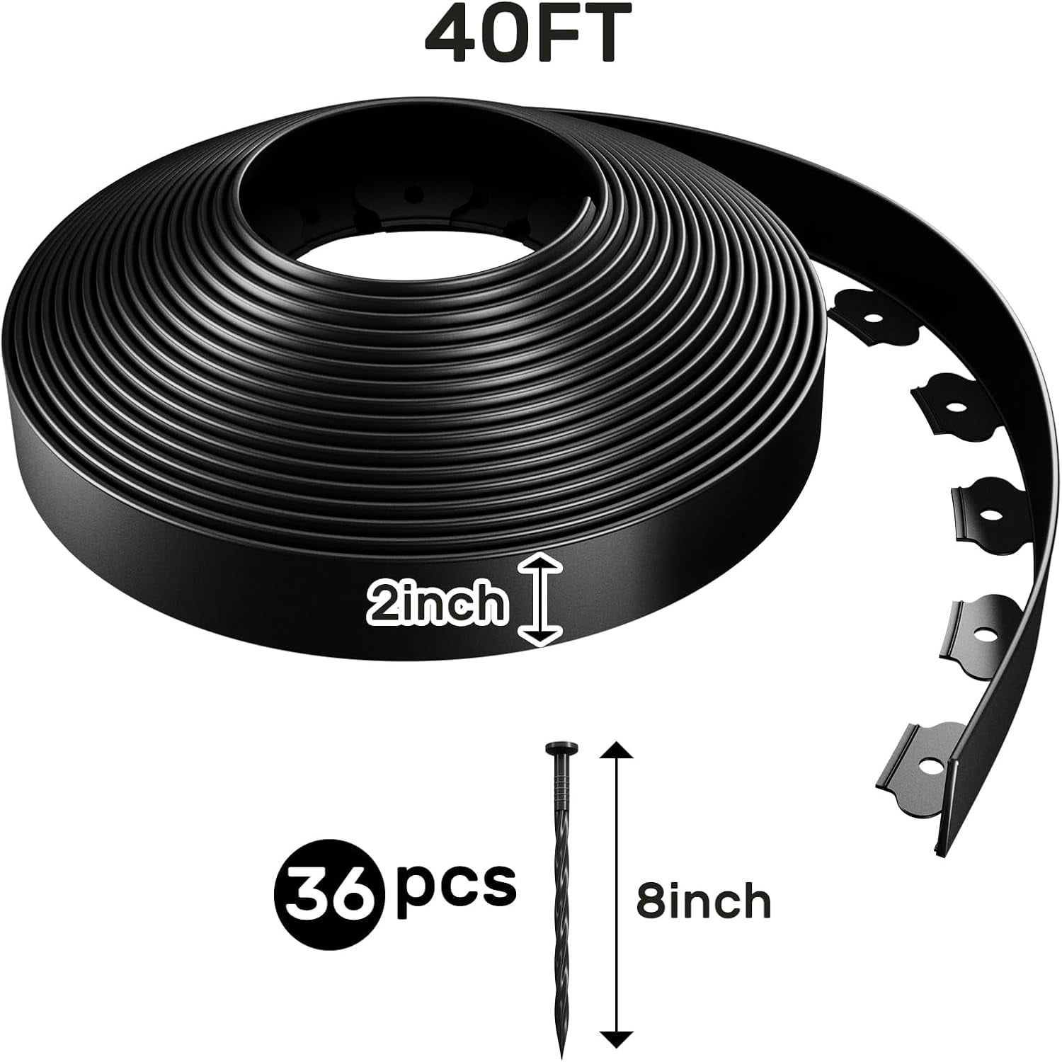 Landscape Edging Kit, 40ft Garden Edging Border 2 Inch Tall with 36 Pcs Spikes, Edging for Landscaping, Garden