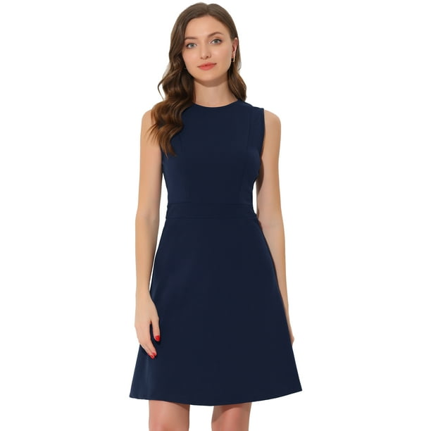 Vestido de trabajo para mujer Allegra K sin mangas A-line Azul oscuro XS