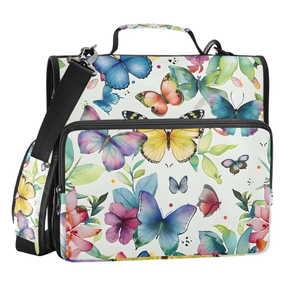 ALAZA Zipper Binder Watercolor Butterflies 3 Ring Trapper Keeper File Folder Organizer Bag