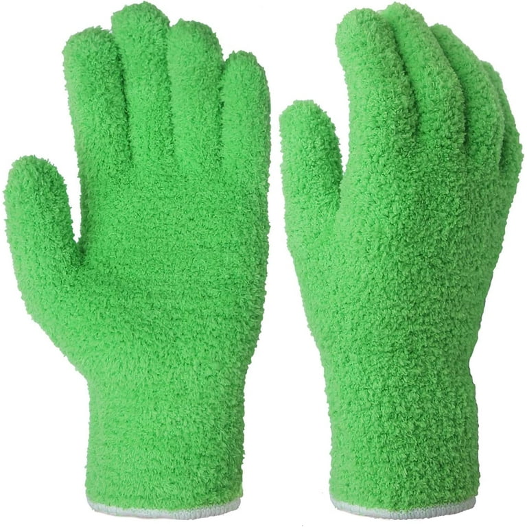 Unique Bargains Dusting Cleaning Gloves Microfiber Mittens for Plant Lamp  Window Green
