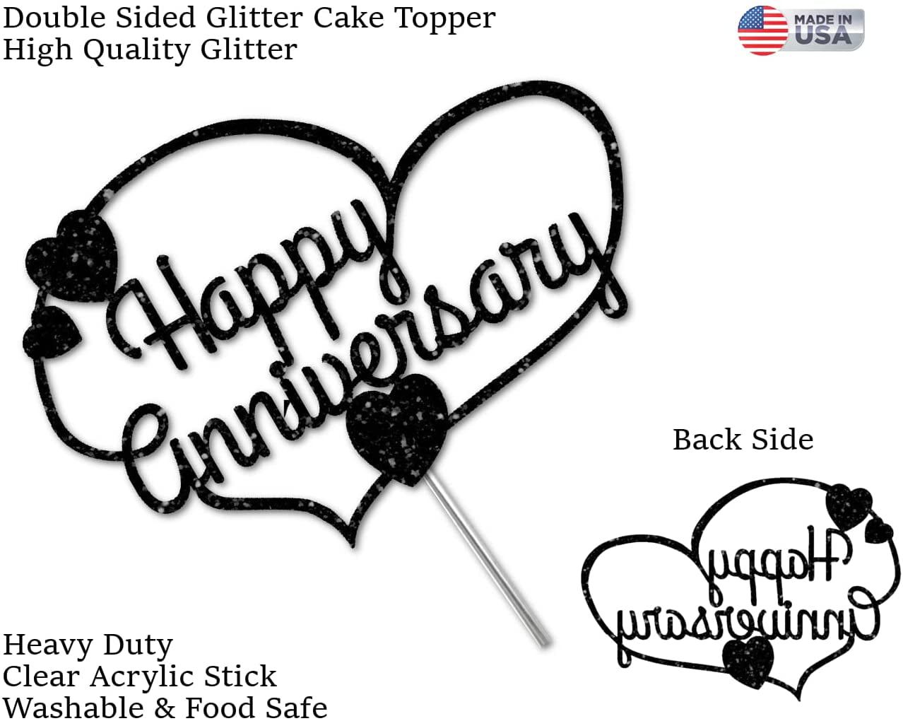  Happy Anniversary Cake Topper - Wedding Anniversary Company  Anniversary Party Decoration Supplies, Black Glitter : Grocery & Gourmet  Food