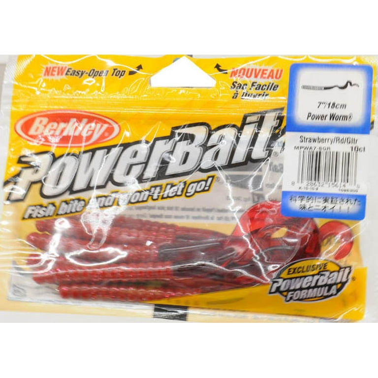 Berkley Powerbait 7 Worms, Strawberry Glitter/Red 