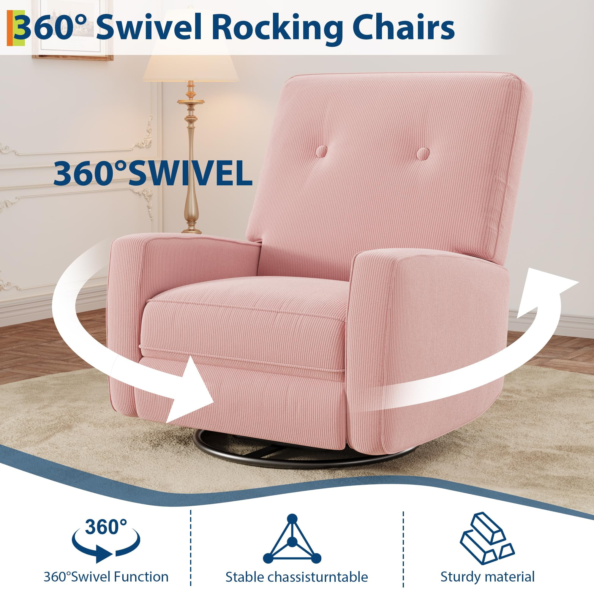 M optimized Recliner Chairs, Swivel Rocker Recline, Glider Recliner Nursery Chair for Adults, 360° Swivel Glider Rocking Chair for Living Room, Bedroom, Office