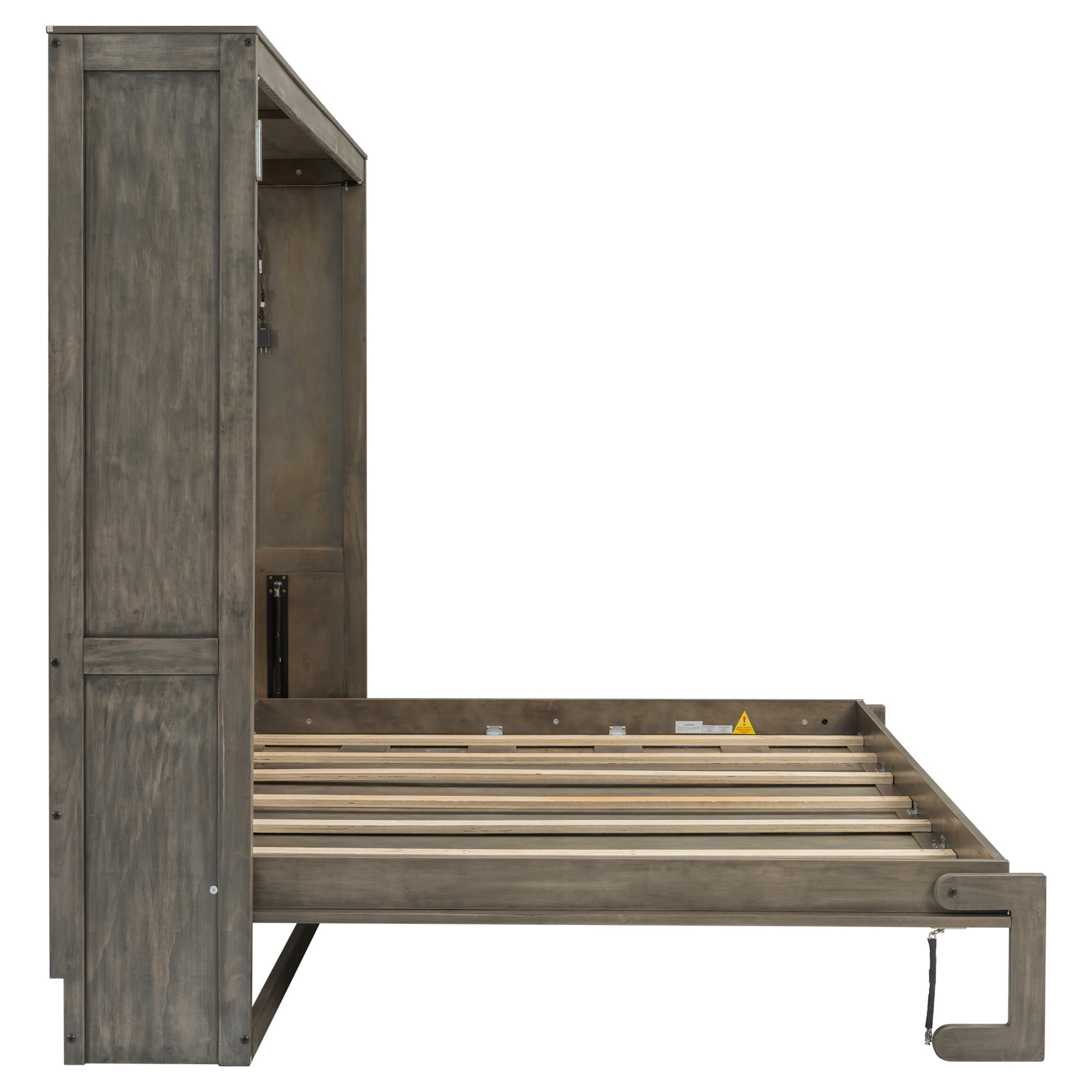 Noble House Briana Full Size Foldable Murphy Bed Frame with Desk and Adjustable LED Light, Hidden Wall Cabinet, Brown