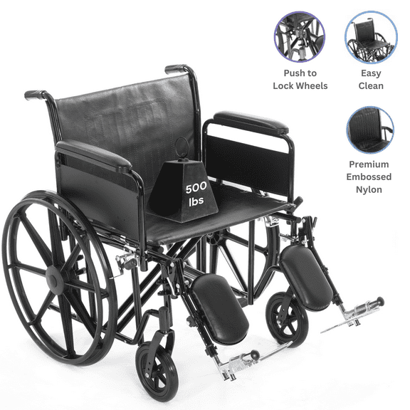 ProHeal Deluxe Ultra Wide Bariatric Wheelchair, 22" Wide Seat, Desk-Length Removable Arms, Elevating Leg Rests 500lb Cap