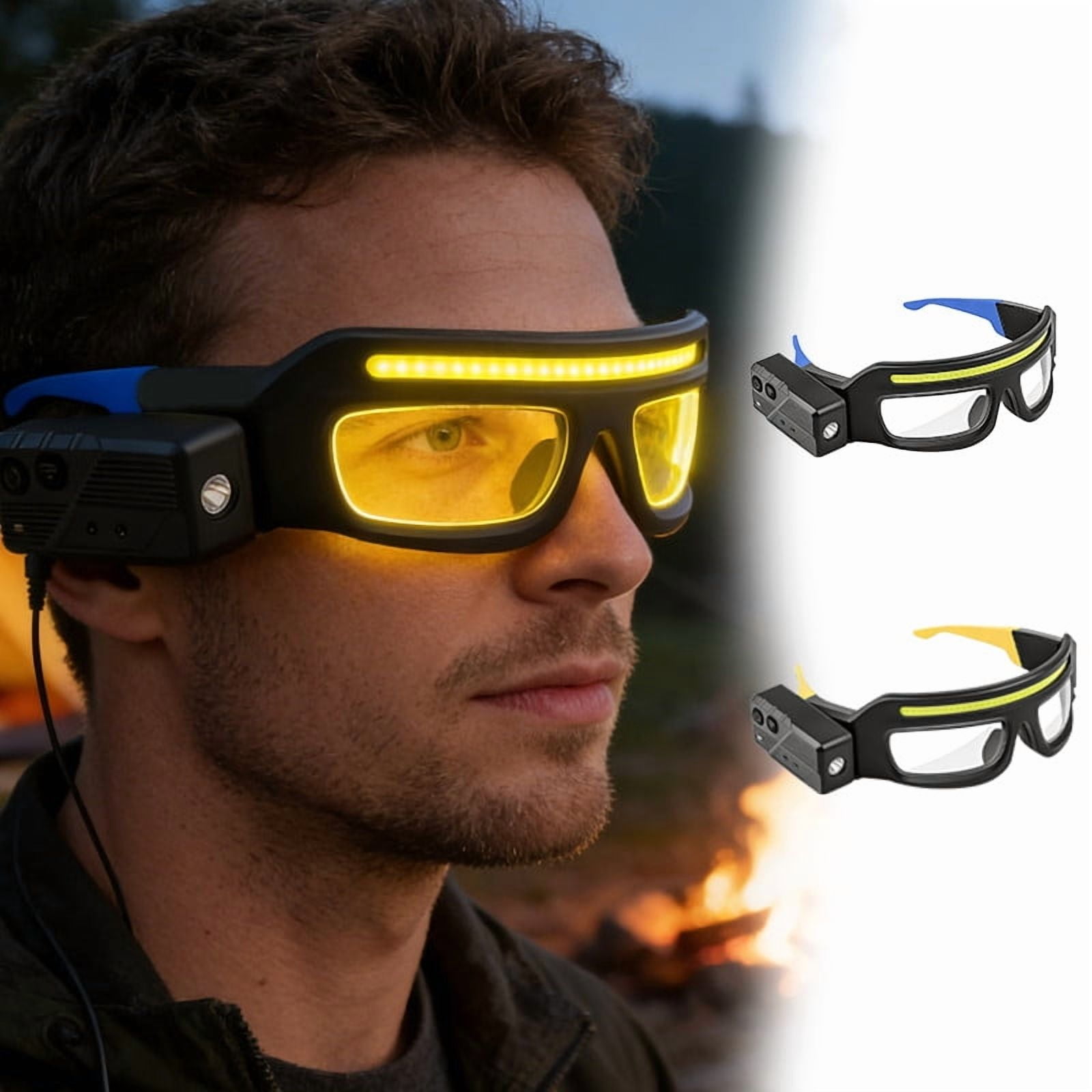 Rechargeable LED Headlight Glasses with Motion Sensor USB C Charging 5 Lighting Modes Eyewear for Outdoor Running Camping Cycling Hiking Adventures