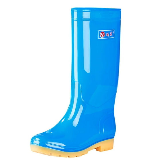 Blue Ladies Casual High Tube Rain Boots For Warm Weather With Pvc Construction And Durable For Outdoor Events