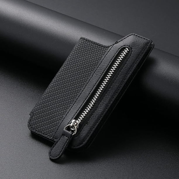 Estuche para tarjetas para teléfono móvil, con tapas abatibles para ambos lados, con cremallera, funda para teléfono móvil, tarjetero con pegatina trasera personalizada, artículos de