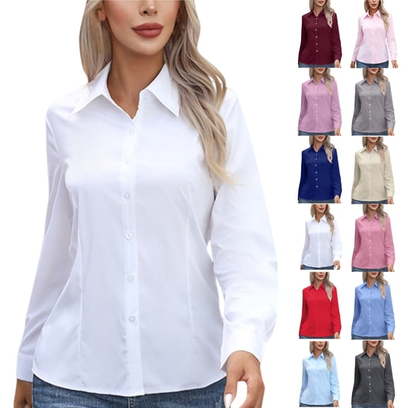 Dxzfnsa Womens Dress Shirts Long Sleeve Button Down Shirt Wrinkle-Free Plus Size T-Shirts Business Casual Blouse Office Work Tops S-5XL