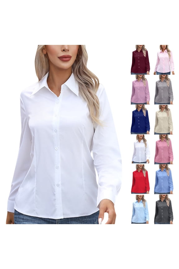 Womens Dress Shirts Long Sleeve Button Down Shirt Wrinkle-Free Plus Size T-Shirts Business Casual Blouse Office Work Tops S-5XL