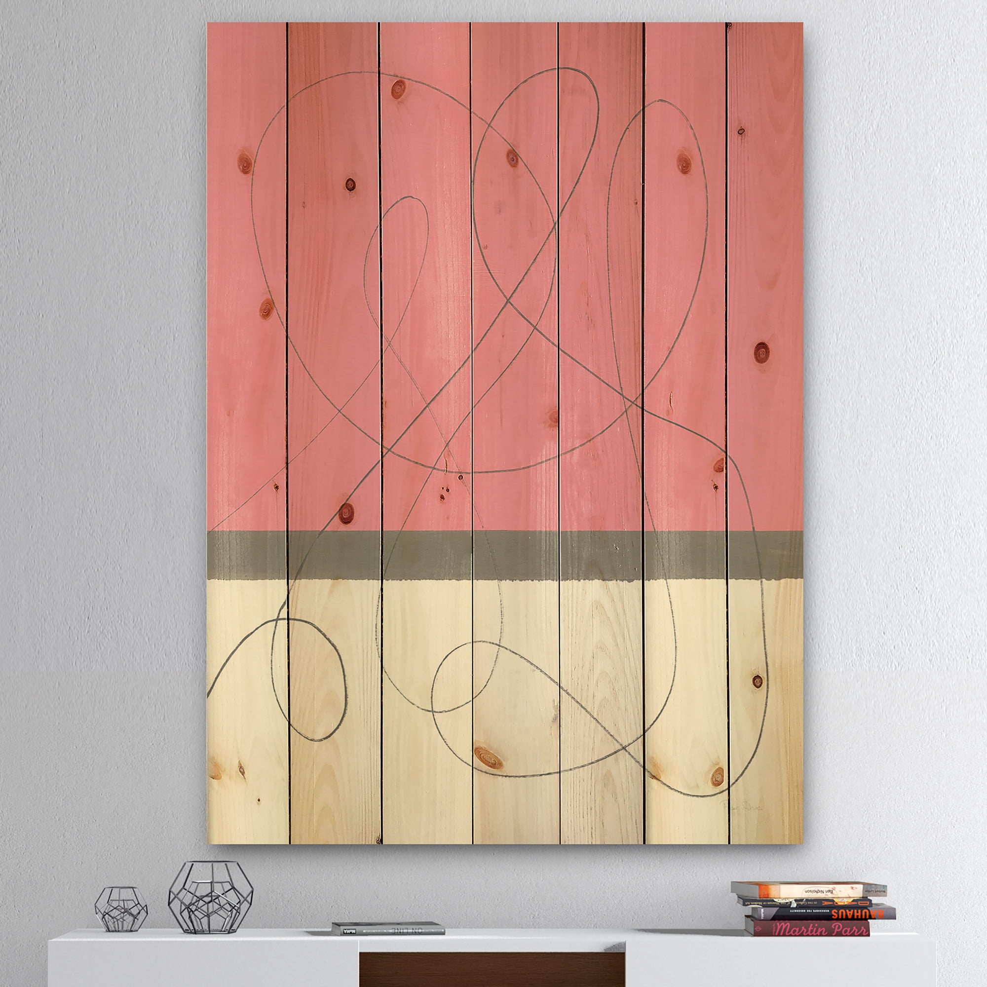 Designart 'Neapolitan Geometric II' Shabby Chic Print on Natural Pine Wood