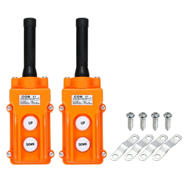 Uxcell 2 Pcs Interruptor de botón de presión para grúa a prueba de lluvia, estación de control de pendant hacia arriba y hacia abajo, COB-61, 2 vías naranja
