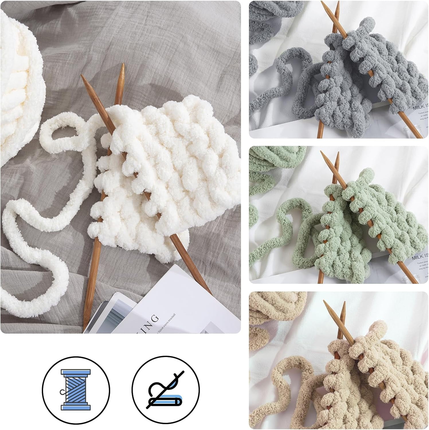 Assorted Chunky Yarn for Crocheting 8 Pack, Fluffy Jumbo Chenille Yarn, Soft Plush Yarn Bulky, Giant Thick Fuzzy Yarn for Hand or Arm Knitting (27 yds,8 oz Each Skein)