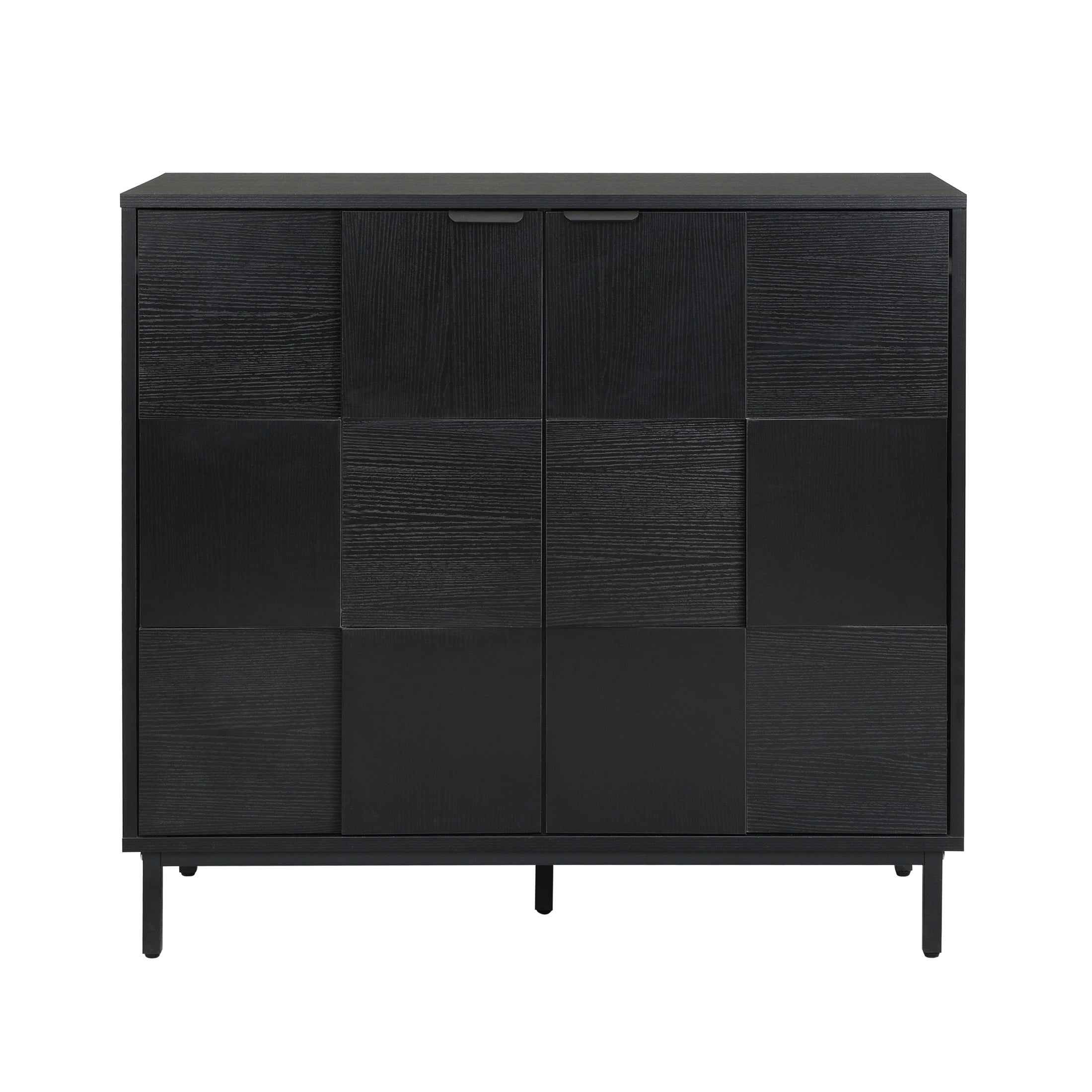 Christopher Knight Home 35" Checkered Accent Cabinet, 2-Door Storage Sideboard with Metal Legs, Matte Black