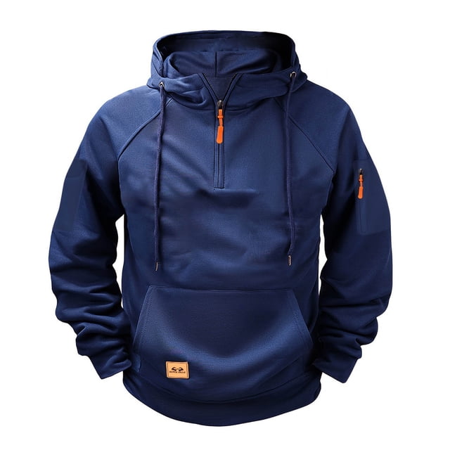 asjyhkr Sweat à Capuche pour Hommes Manches Longues Fermeture Éclair Col Rond Cordon de Serrage Chandails en Molleton de Gym Randonnée avec Multi-Poches