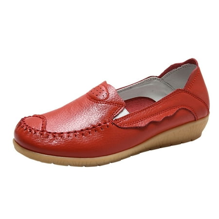 

Sngxgn Women s Leather Loafers Flats Sandals Slip-On Low Tops Fashion Flats(Red 8)