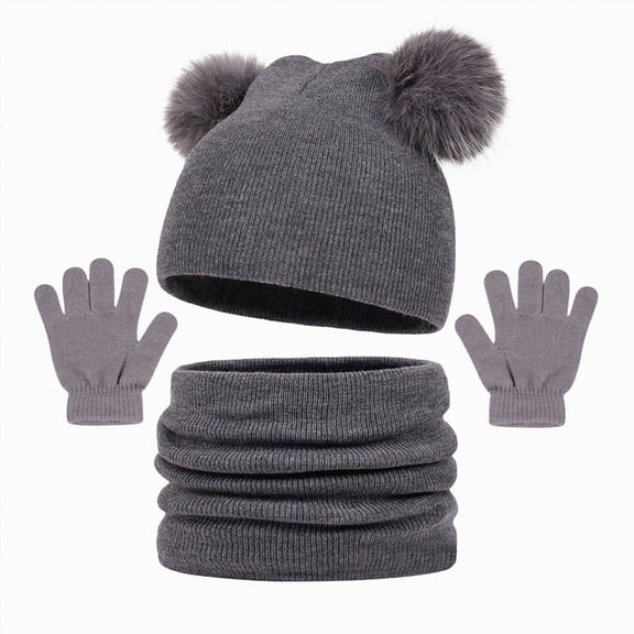 enyan Kids Winter Beanie Hat Scarf Gloves Set Knit Warm Toddler Winter Cap Gloves Neck Warmer for Boys Girls,Grey,2-12 Years