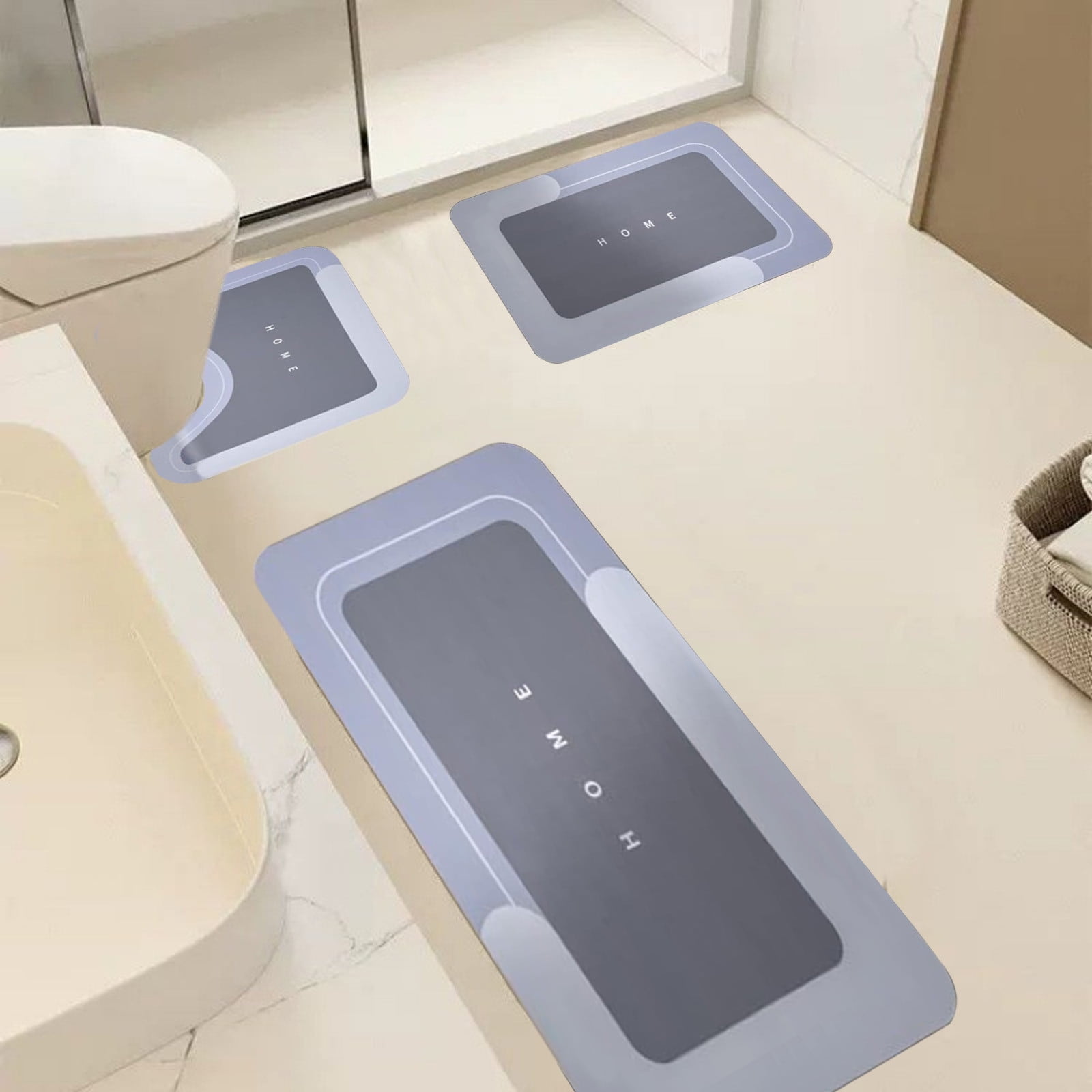 Tuvgenk Bathroom Mat Sets 3 Piece Blue Non Slip Bathroom Rug Sets Absorbent Machine Washable Quick Drying U Shaped Floor Mats for Home