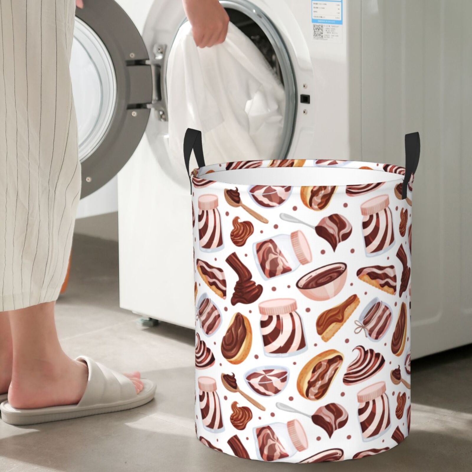 Large Laundry Basket with Handles - Chocolate Cream Bread Print Kids Baby Dirty Clothes Laundry Hamper for Bedroom Aesthetic