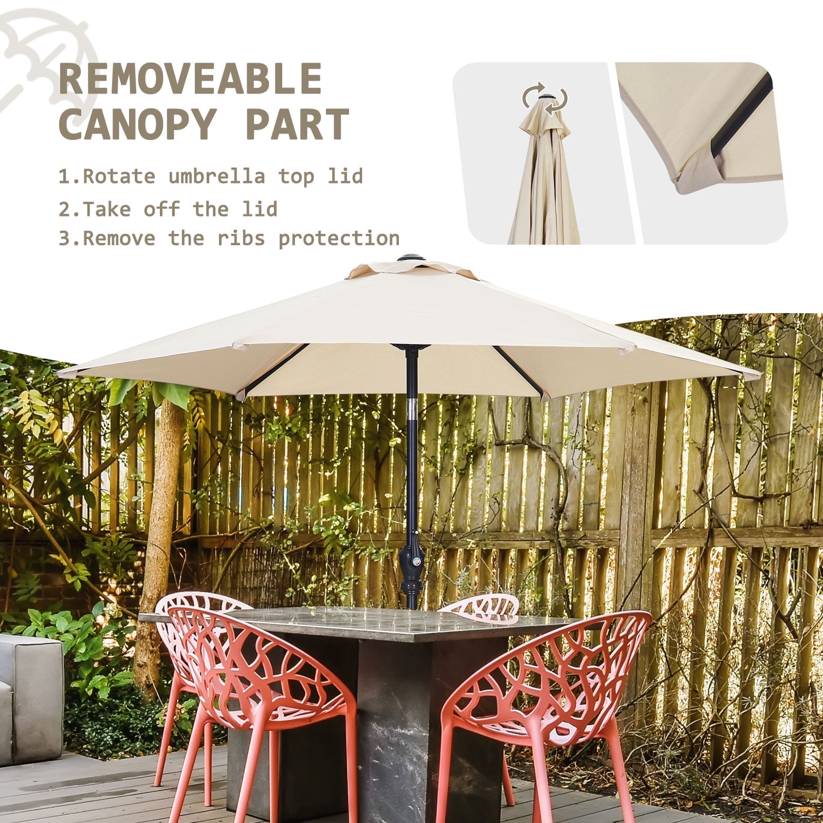 Autlaycil 7.5 FT Patio Umbrella, Push Button Tilt Market Umbrella, Crank and Sturdy Ribs for Garden, Deck, Backyard, Pool, Beige