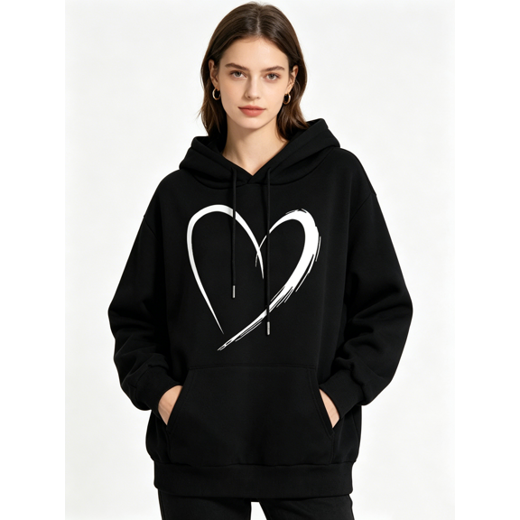 Zynoxe Sweatshirts for Women with Kangaroo Pocket Adjustable Drawstring Long Sleeve Essentials Hoodie Comfort Elastic Ribbed Cuffs Hem Pullover Tops Trendy Versatile Heart Print Womens Tops S