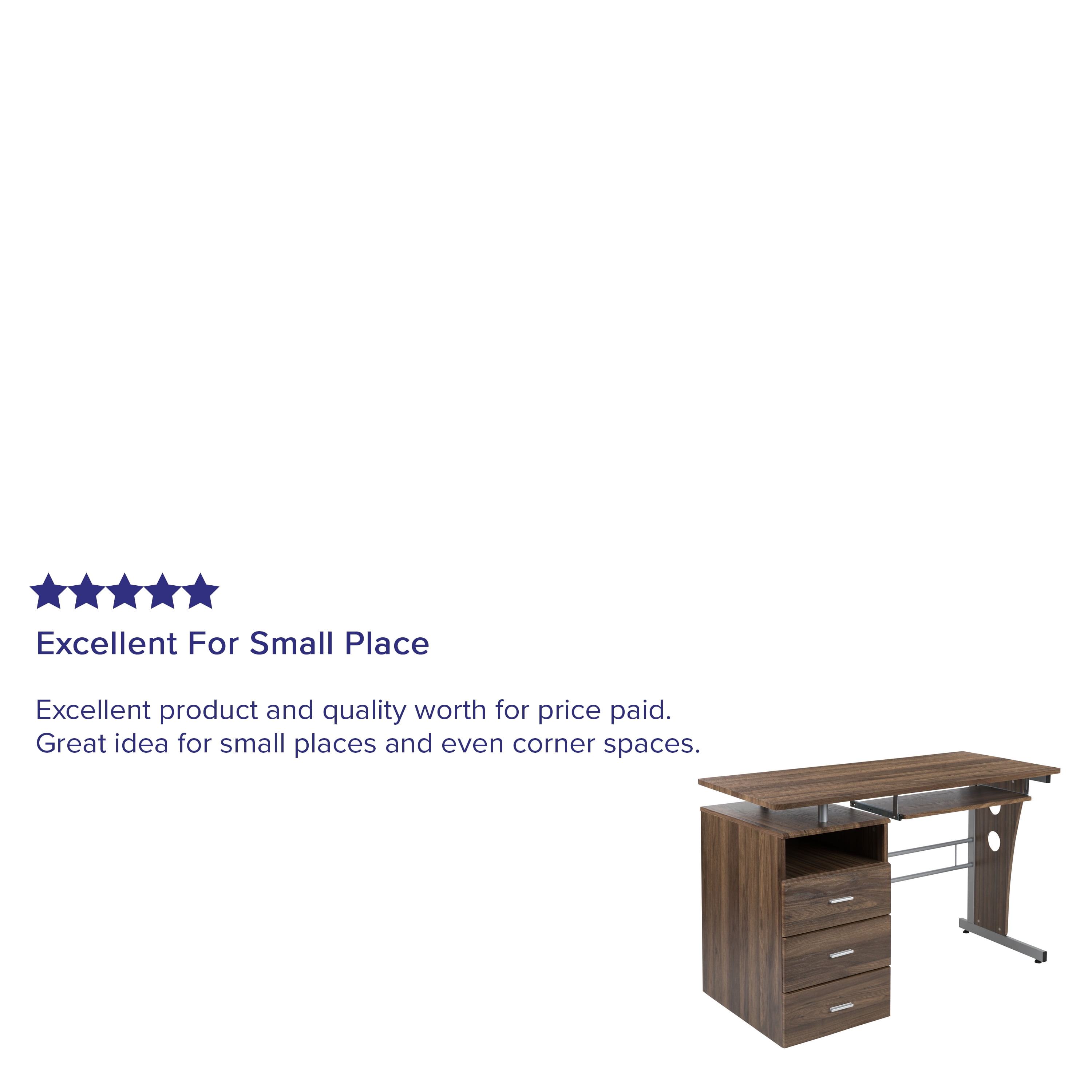 Emma + Oliver Rustic Walnut Desk with Three Drawer Single Pedestal and Pull-Out Keyboard Tray