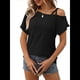 thumbnail image 2 of Blusas Cruzadas de un Solo Hombro para Mujer, Camisetas de Verano con Hombros Descubiertos, Blusas Casuales de Corta con Ojales. Negro M, 2 of 8
