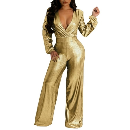 

Jumpsuits Bodysuit For Women Women Long Sleeve V Neck Jumpsuits Slim Fit Nightclub Style Long Sleeve Wide Leg Jumpsuit Body Suits Women Clothing Underwear Pajamas Lingerie For Women