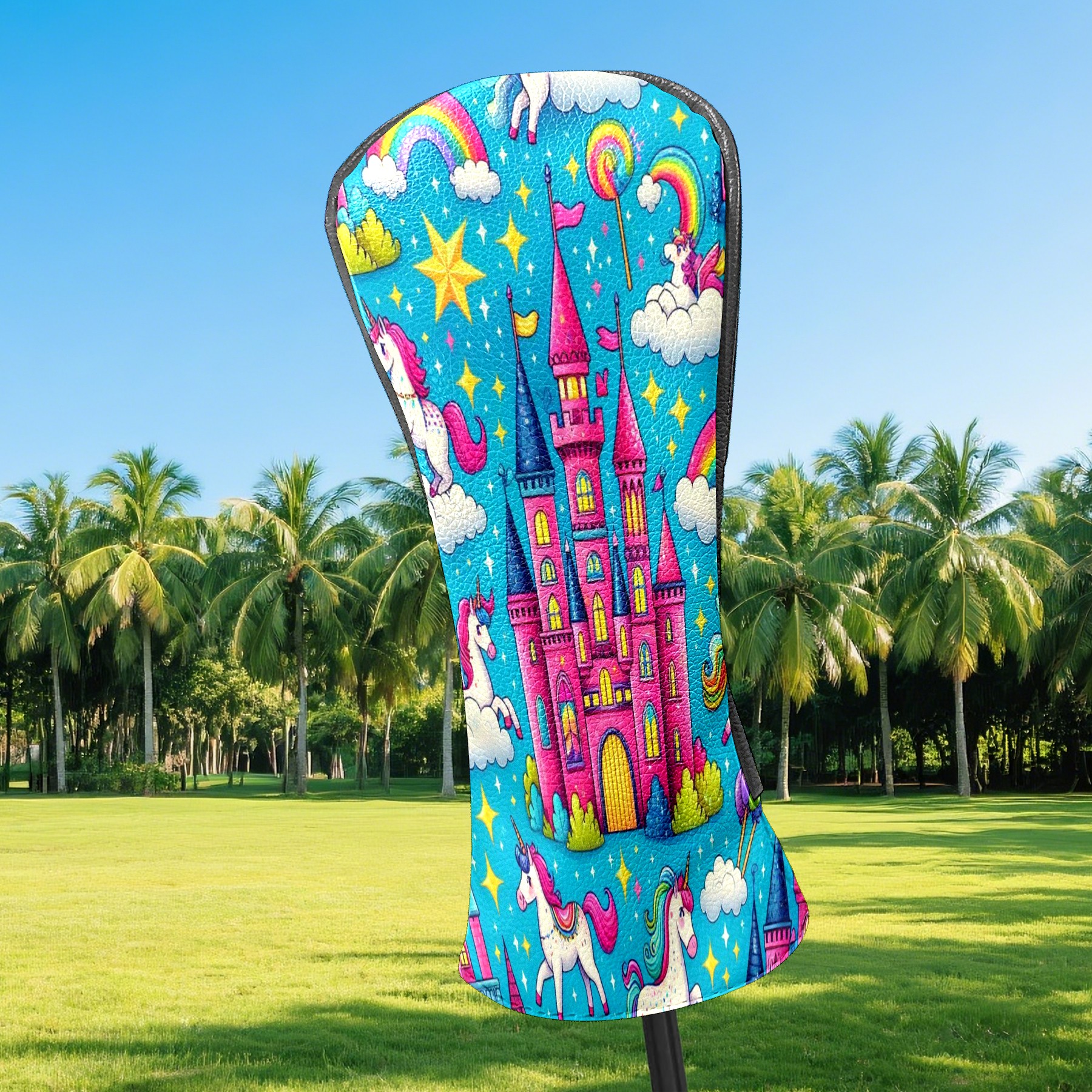 Golf Club Head Covers Rainbow Unicorn for Driver and Fairway Woods, Premium PU Leather, Waterproof, Velvet Lining, Unisex Golf Gift