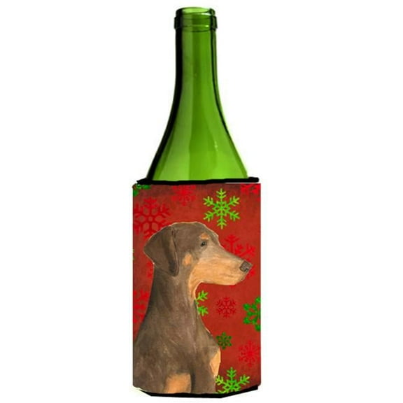 Doberman Snowflakes Holiday Christmas Wine bottle sleeve Hugger - 24 oz.
