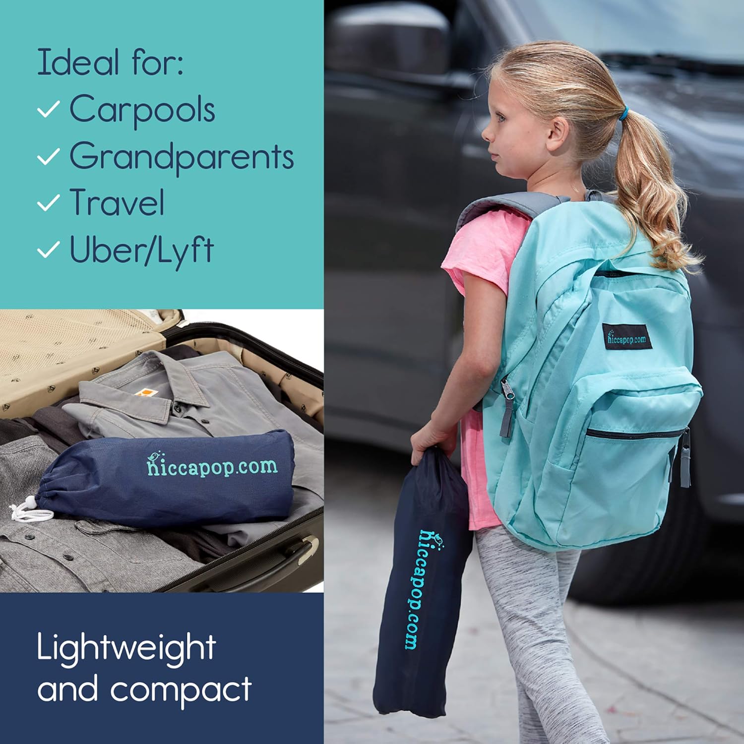 Backless Booster Car Seat, Portable Inflatable Booster Seat with Buckle & Washable Cover,Blow up Breathable Cushion for Travel Outdoor