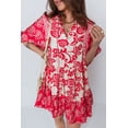 thumbnail image 2 of Women's Red Floral Mini Dress – Casual Bohemian V Neck Half Sleeve for Summer Outings, XL, 2 of 6