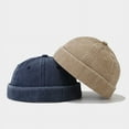 thumbnail image 3 of Gros Bonnet Docker Délavé Sans Bord Casquette Chapeau Sans Visière Couleur Unie Rétro Vintage Style de Rue Printemps Automne Extérieur Kaki Taille Unique, 3 of 6