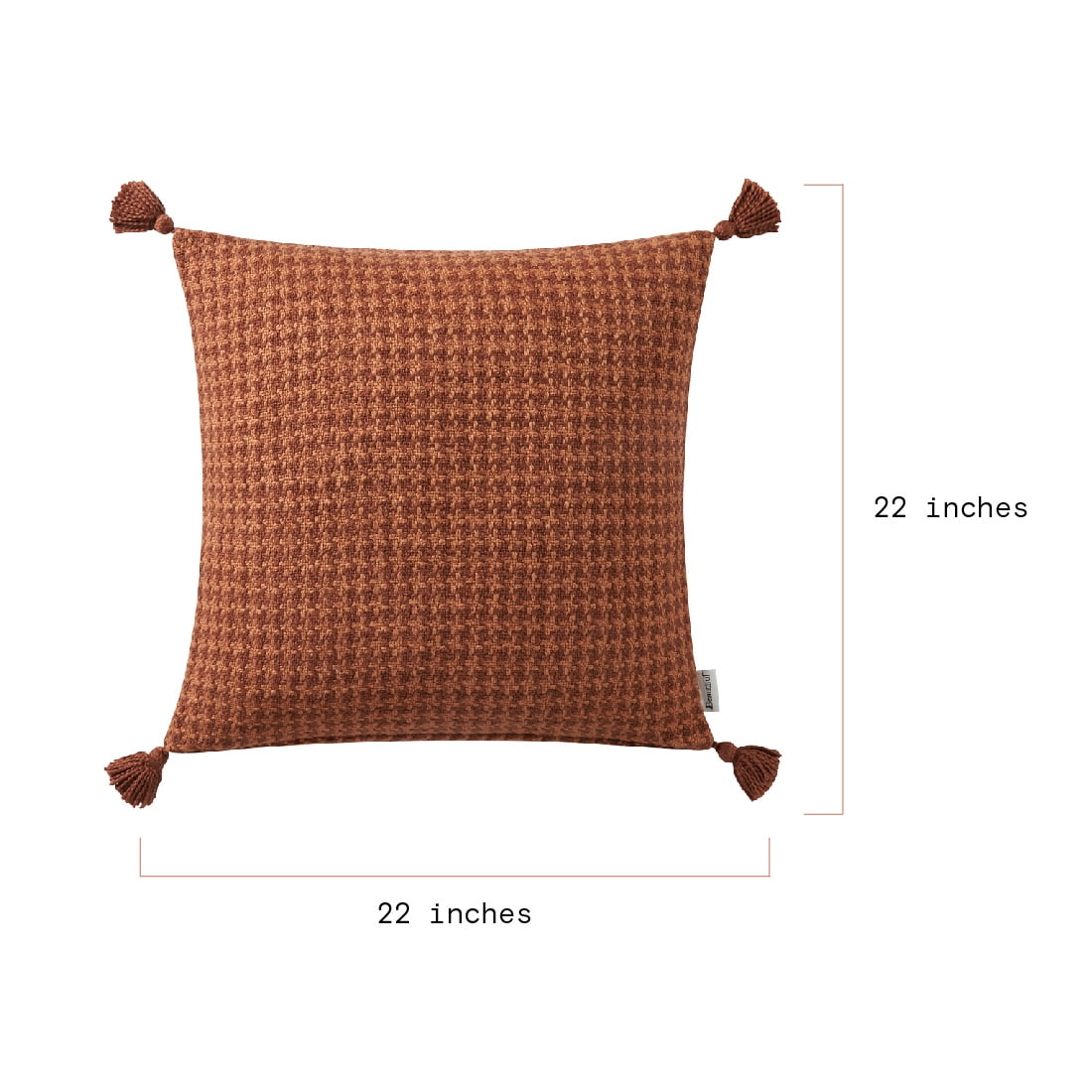 Beautiful Tonal Houndstooth Cotton Decorative Pillow with Tassels by Drew Barrymore, 22" x 22", Rust