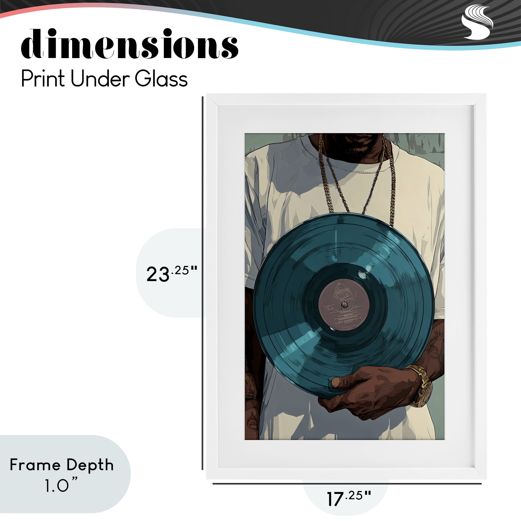 Stupell Industries Musician & Blue Music Record White Framed Print Under Glass, design by Franklyn Gregory