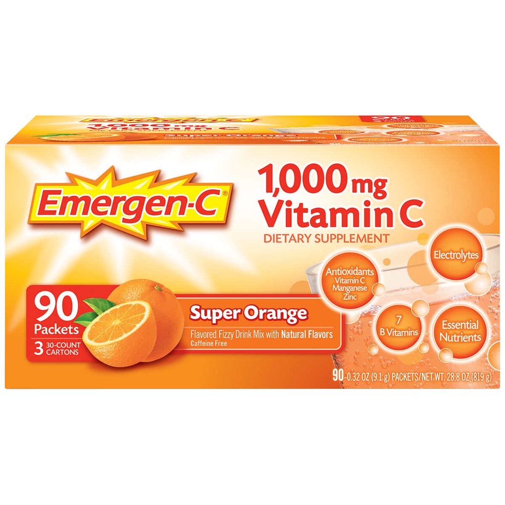 EmergenC Vitamin C 1,000 mg. Super Orange Flavor Drink Mix, 90 Packets