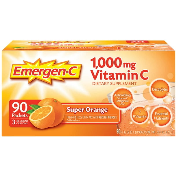 Emergen C Vitamin C 1 000 Mg Super Orange Flavor Drink Mix 90 Packets Walmart Com Walmart Com