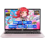 15.6" IPS FHD-Gaming-Laptop, 8 Cores AMD Ryzen 7 6800H 16GB DDR5 RAM 1TB SSD (Beat i7-12700H, Up to 4.7GHz) AMD Radeon 680M GPU-Computer with 100W GaN Type-C Backlit Keyboard Fingerprint(pink）