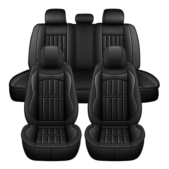 ELUTO 5 Seats 11pcs PU Leather Car Seat Cover Full Set Seat Cushion Universal for Car Truck Sedan SUV (Black)