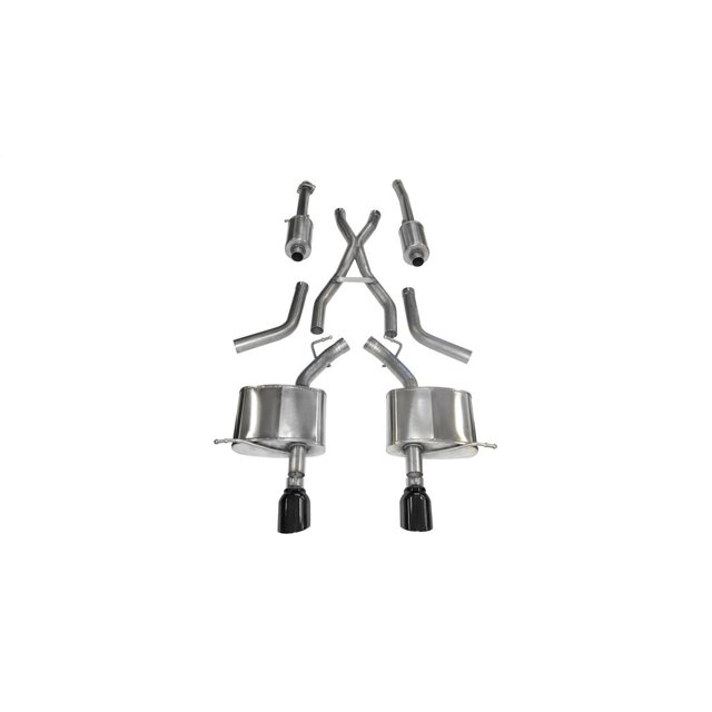 Corsa Performance Exhaust System Kit 14459BLK Sport Cat Back System; Stainless Steel; With Resonators; With Mufflers; 3 Inch Pipe Diameter; Dual Exhaust With Dual Exit; Split Rear Exit