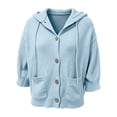 thumbnail image 6 of Endives Womens Cardigan Sweaters Hooded 3/4 Length Sleeve Knit Cardigan Button Front Loose Casual Oversized Sweater Coat With Pockets Cardigan Sweaters for Women Light Blue M, 6 of 7
