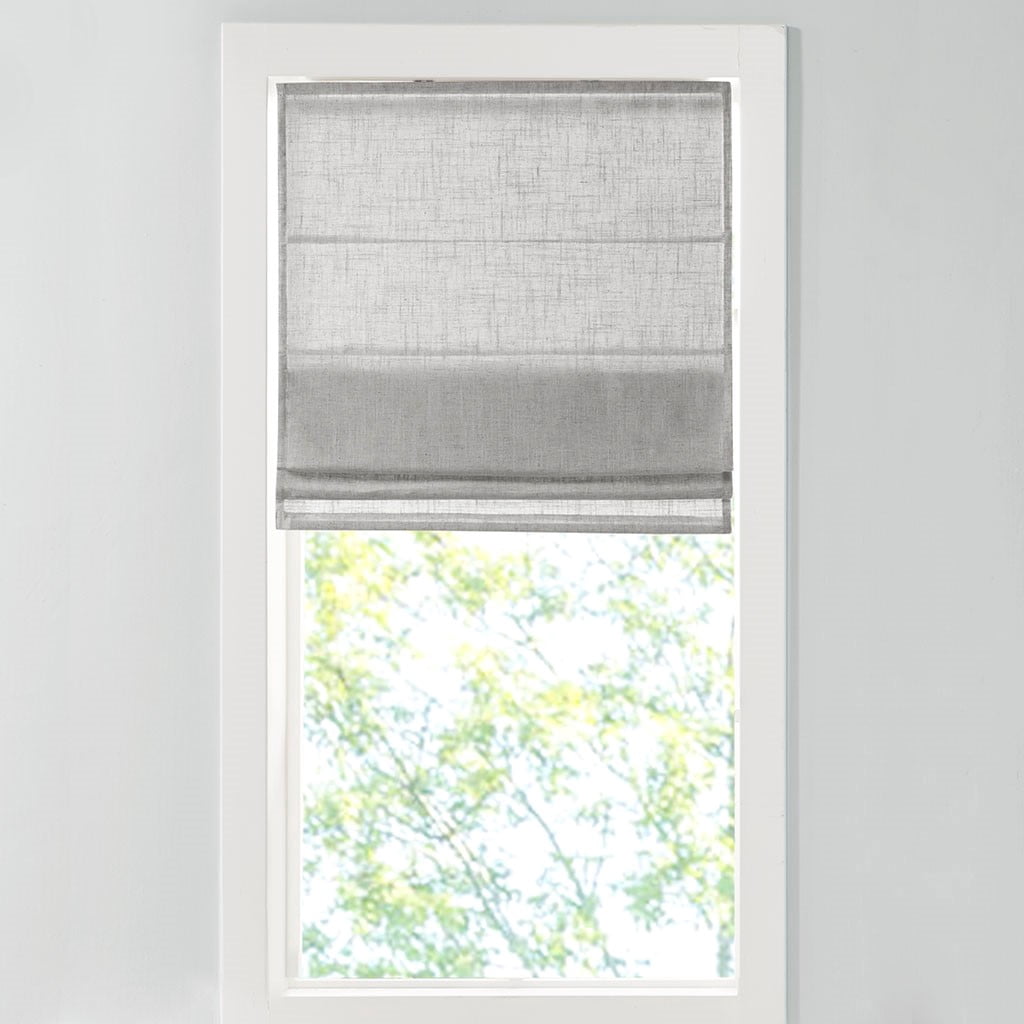 MAYEERTY Linen Blend Light Filtering Cordless Roman Shade, Grey, 29"x 64"
