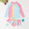 thumbnail image 2 of HAYIMI Child Summer Girls Cartoon Swimwear Colorful Gradient Letter Print Long Sleeve Short Skirt Two Piece Set Soft Kids Beach Bathing Suit, 2 of 9