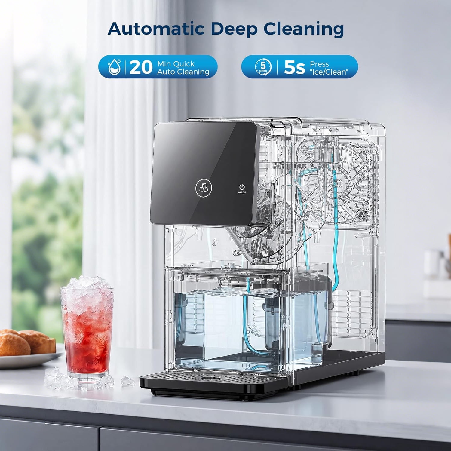 LHRIVER Nugget Ice Maker Countertop, Pebble Ice , 35Lbs/24H, Self-Cleaning, Black